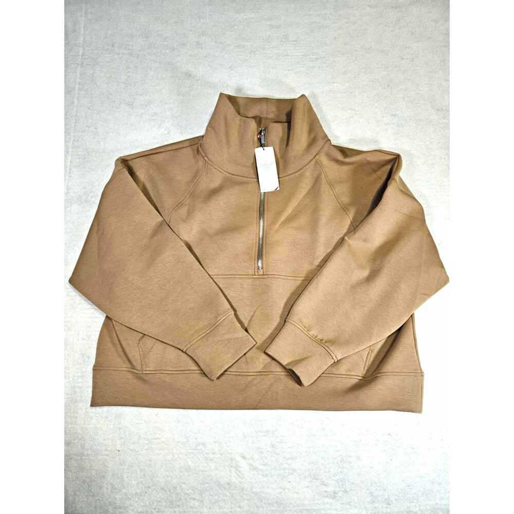 CALIA Soft Scuba 1/4 Zip Mock Neck Pullover Sweatshirt Pockets Tan 2XL NWT *Read